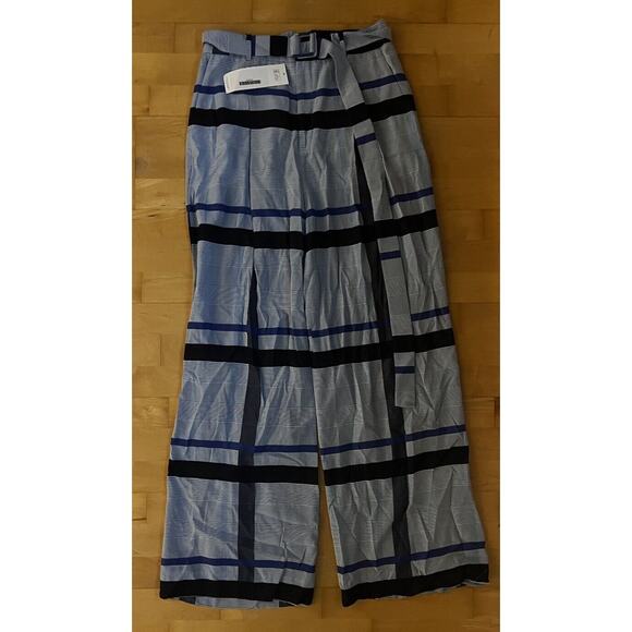 Lela Rose Hi Rise Blue Plaid Wide Leg Pants 6 - Picture 2 of 7
